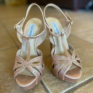 Steve Madden Blush Pink Sparkle Studded Satin Platform Stiletto Heeled Sandal